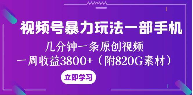 视频号暴力玩法一部手机 几分钟一条原创视频 一周收益3800+（附820G素材）-云阁资源网