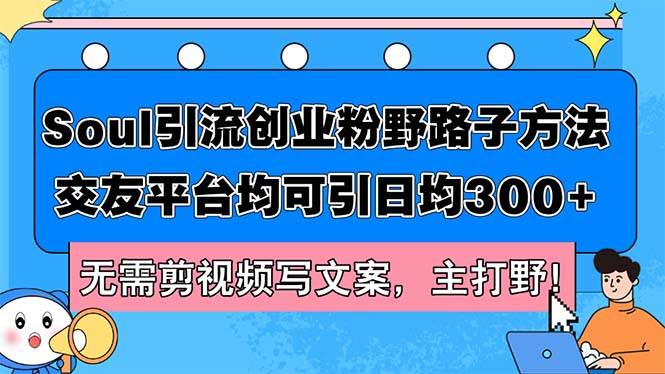 Soul引流创业粉野路子方法，交友平台均可引日均300+，无需剪视频写文案…-云阁资源网