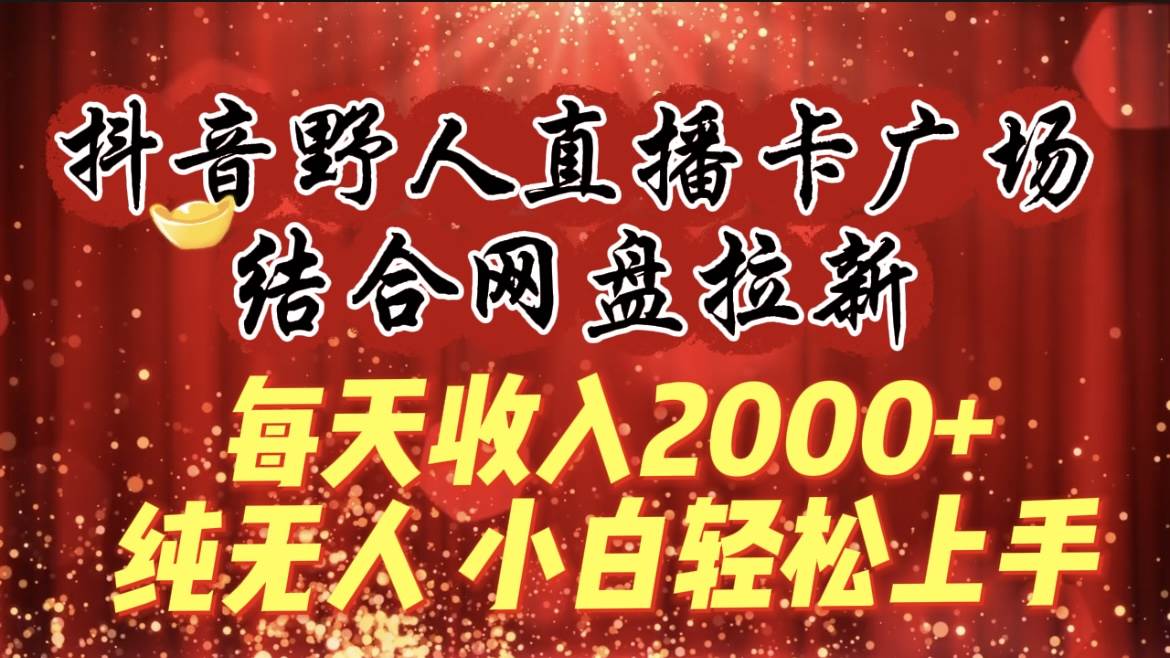每天收入2000+，抖音野人直播卡广场，结合网盘拉新，纯无人，小白轻松上手-云阁资源网