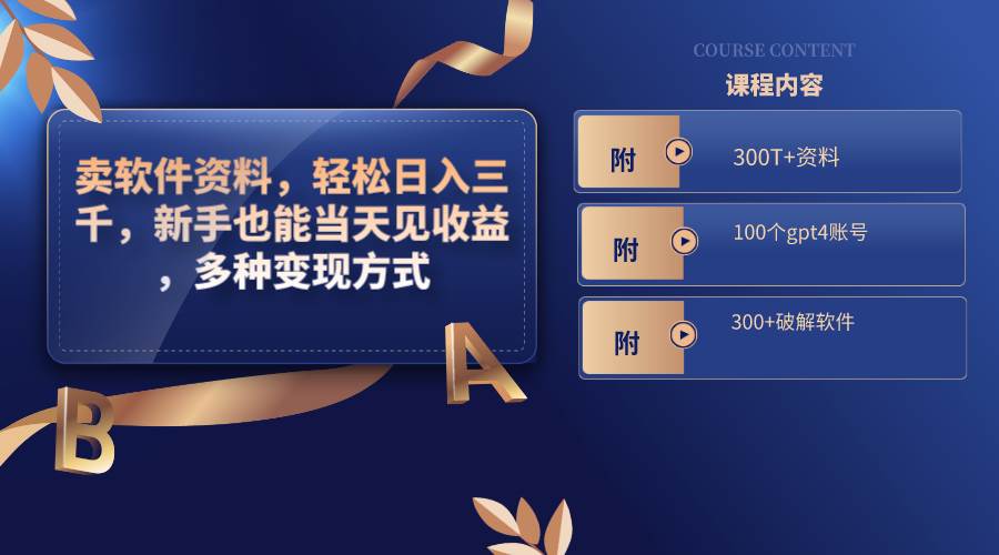 卖软件资料，轻松日入三千，新手也能当天见收益，多种变现方式，（附300T+资料，100个gpt4账号，300+破解软件）-云阁资源网