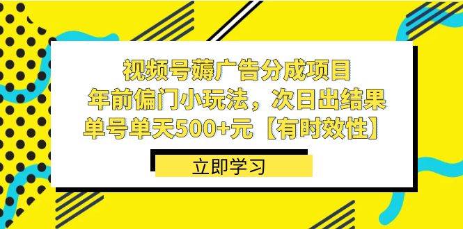 视频号薅广告分成项目，年前偏门小玩法，次日出结果，单号单天500+元【有时效性】-云阁资源网