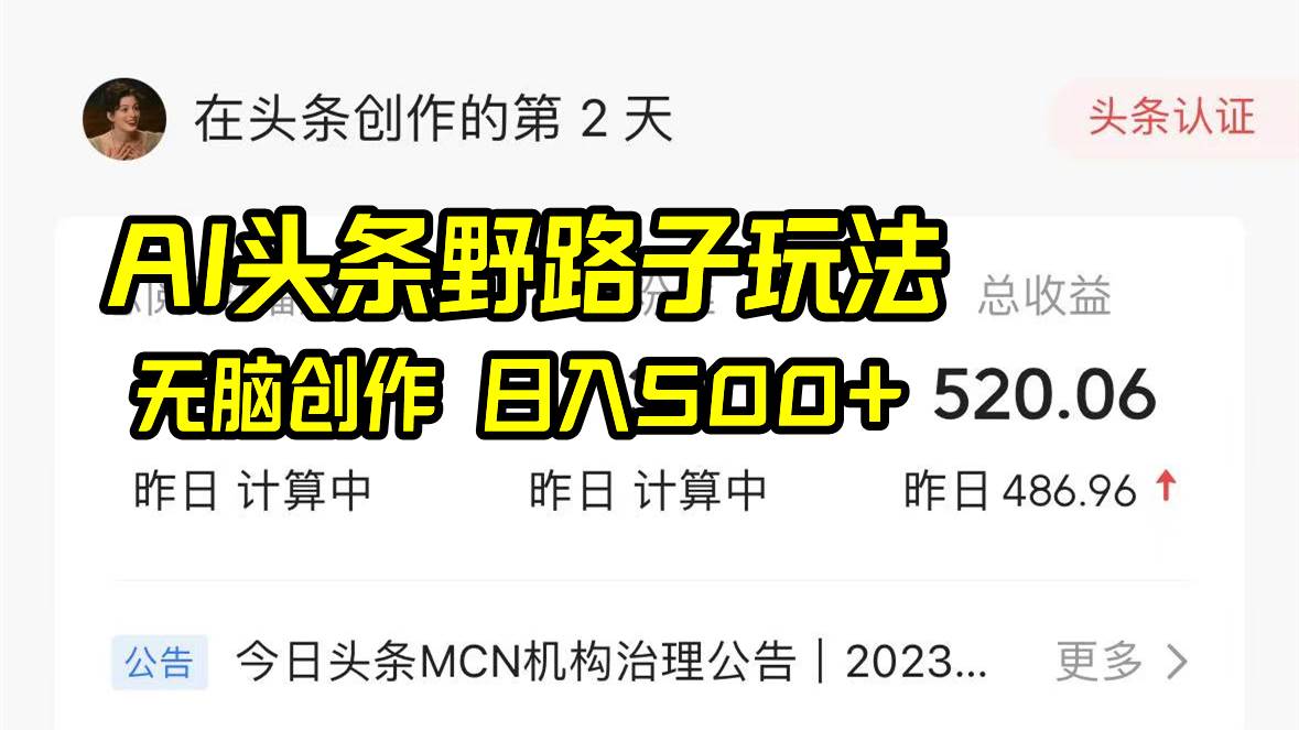 AI头条野路子玩法，无脑创作，日入500+-云阁资源网