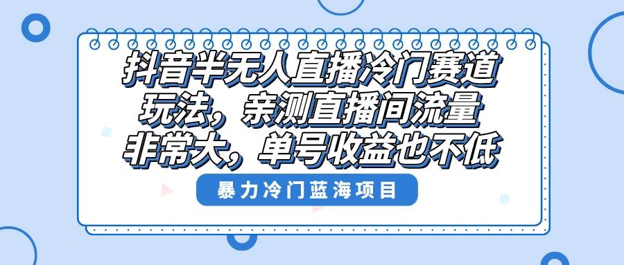 抖音半无人直播冷门赛道玩法，直播间流量非常大，单号收益也不低！-云阁资源网