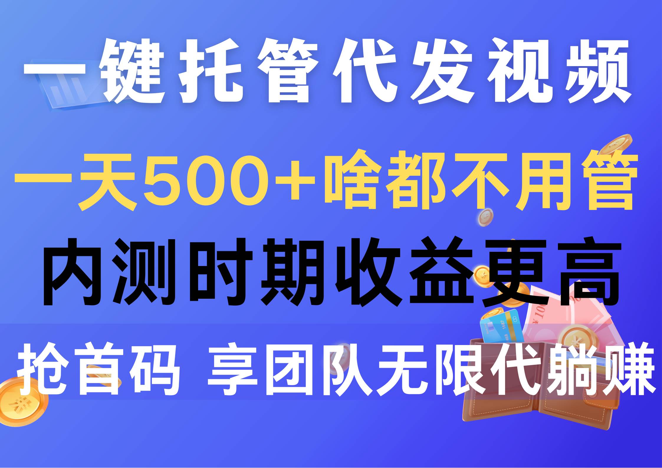一键托管代发视频，一天500+啥都不用管，内测时期收益更高，抢首码，享…-云阁资源网