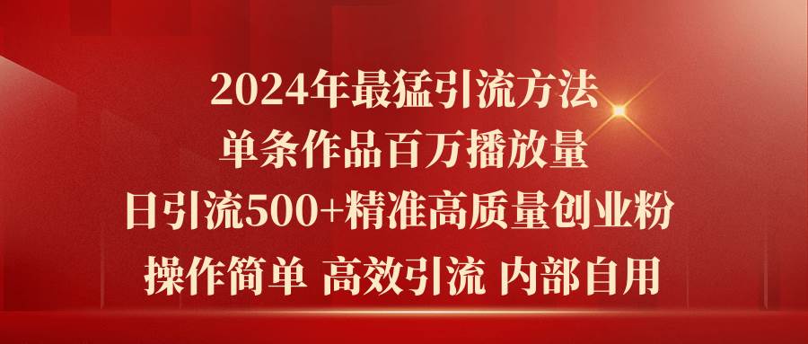 2024年最猛暴力引流方法，单条作品百万播放 单日引流500+高质量精准创业粉-云阁资源网
