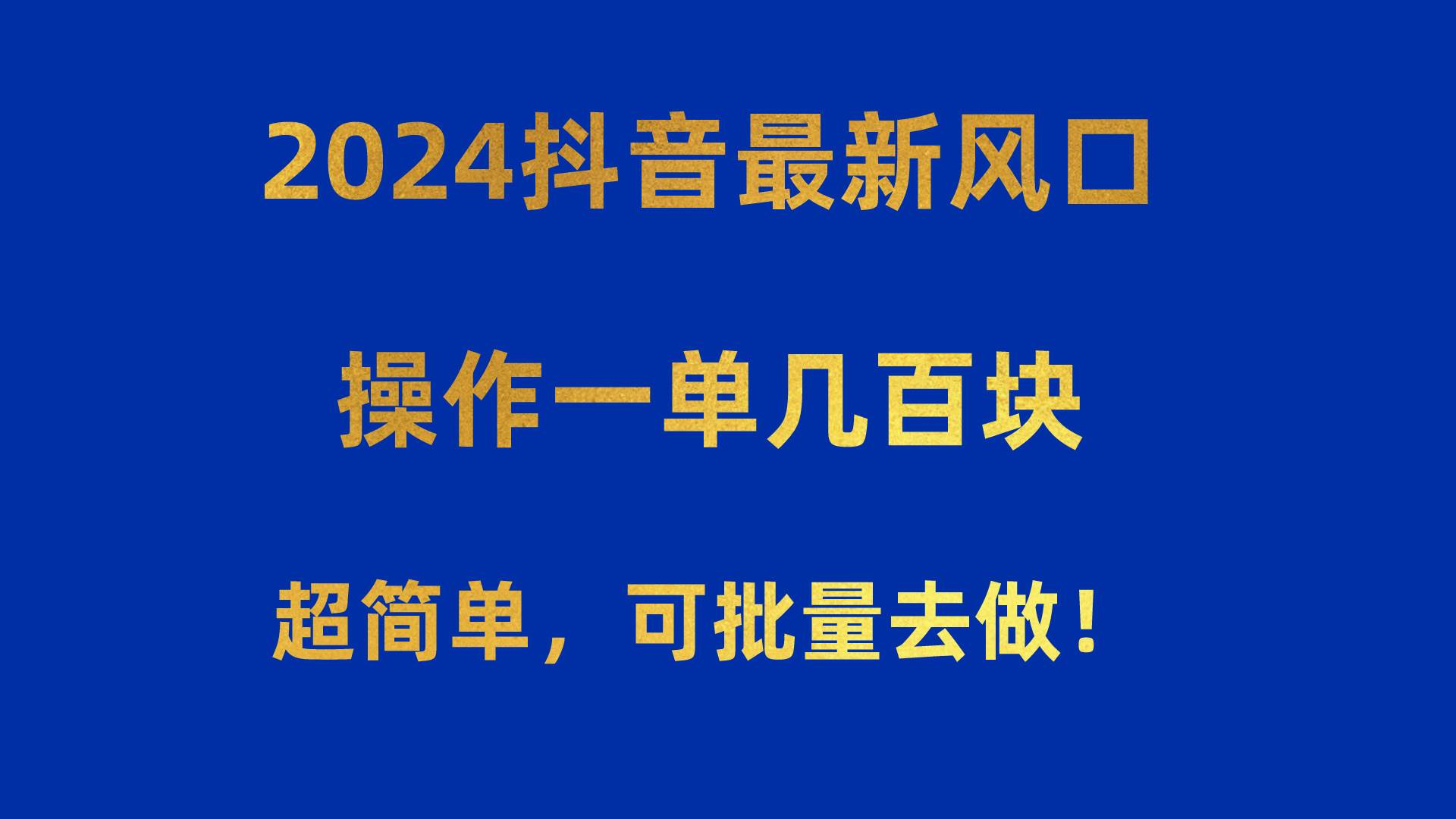 2024抖音最新风口！操作一单几百块！超简单，可批量去做！！！-云阁资源网