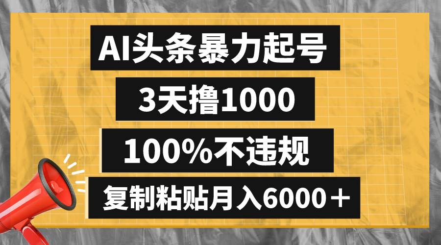 AI头条暴力起号，3天撸1000,100%不违规，复制粘贴月入6000＋-云阁资源网