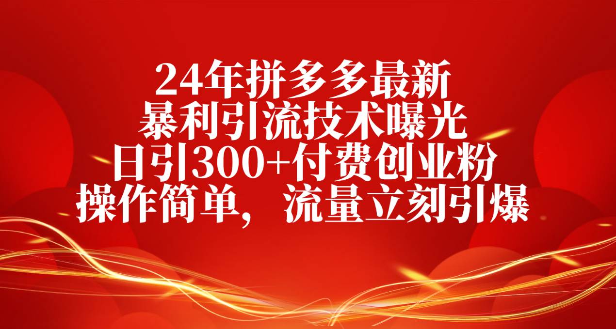 24年拼多多最新暴利引流技术曝光，日引300+付费创业粉，操作简单，流量…-云阁资源网