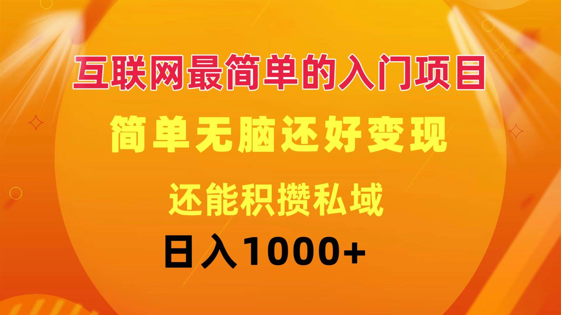互联网最简单的入门项目：简单无脑变现还能积攒私域一天轻松1000+-云阁资源网