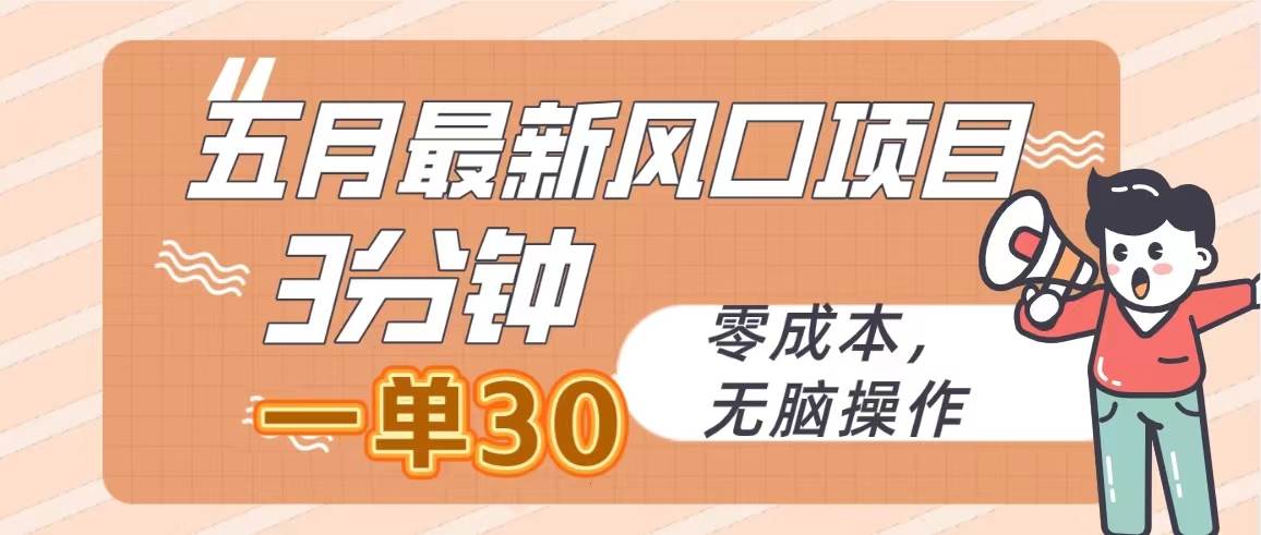 五月最新风口项目，3分钟一单30，零成本，无脑操作-云阁资源网