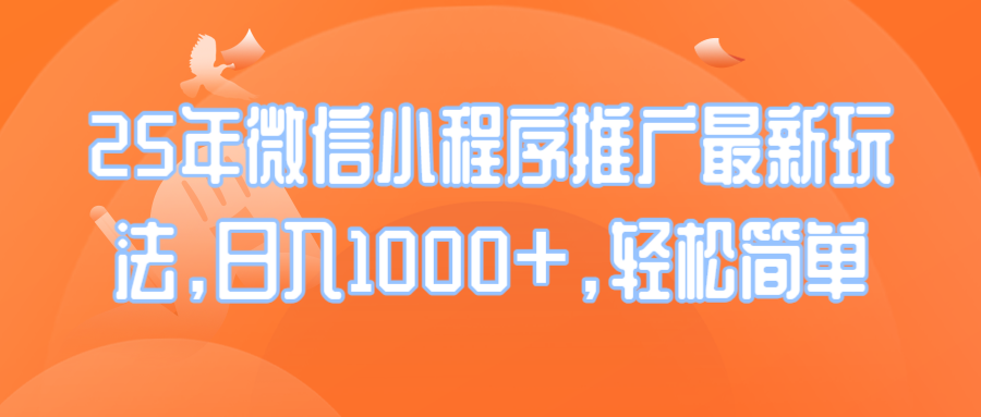 25年微信小程序推广最新玩法，日入1000+，轻松简单-云阁资源网