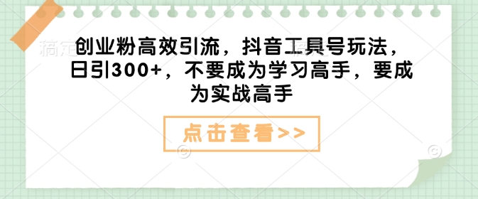 创业粉高效引流，抖音工具号玩法，日引300+，不要成为学习高手，要成为实战高手-云阁资源网