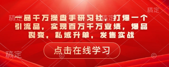 一品千万操盘手研习社，打爆一个引流品，实现百万千万业绩，爆品裂变，私域升单，发售实战-云阁资源网