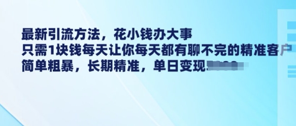 最新引流方法，花小钱办大事，只需1块钱每天让你每天都有聊不完的精准客户 简单粗暴，长期精准-云阁资源网
