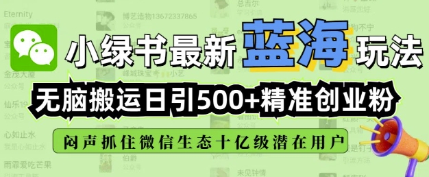 小绿书无脑搬运引流，全自动日引500精准创业粉，微信生态内又一个闷声发财的机会-云阁资源网