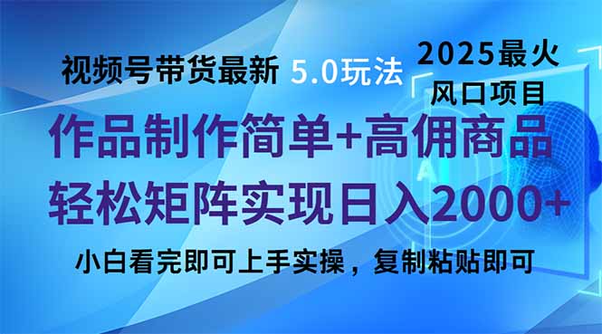 视频号带货最新5.0玩法，作品制作简单，当天起号，复制粘贴，轻松矩阵…-云阁资源网