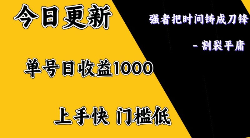 上手一天1000打底，正规项目，懒人勿扰-云阁资源网