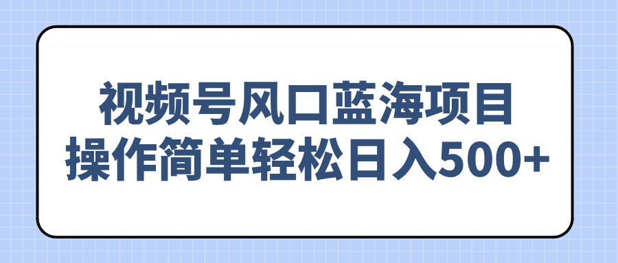 视频号风口蓝海项目，操作简单轻松日入500+-云阁资源网