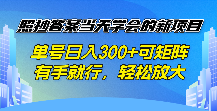 照抄答案当天学会的新项目，单号日入300 +可矩阵，有手就行，轻松放大-云阁资源网