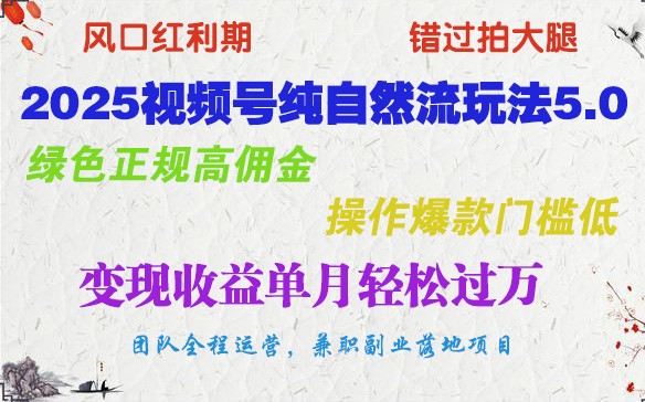 2025视频号纯自然流玩法5.0，绿色正规高佣金，操作爆款门槛低，变现收益单月轻松过万-云阁资源网