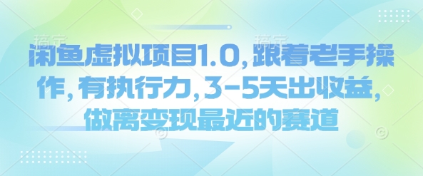 闲鱼虚拟项目1.0，跟着老手操作，有执行力，3-5天出收益，做离变现最近的赛道-云阁资源网
