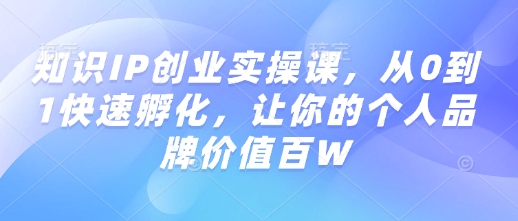 知识IP创业实操课，从0到1快速孵化，让你的个人品牌价值百W-云阁资源网