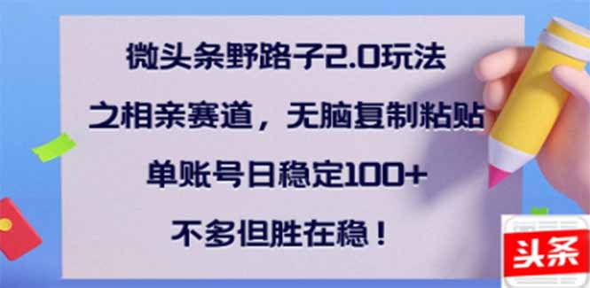 微头条野路子2.0玩法之相亲赛道，无脑搬砖复制粘贴，单账号日稳定300+…-云阁资源网