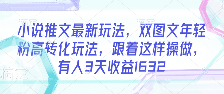 小说推文最新玩法，双图文年轻粉高转化玩法，跟着这样操做，有人3天收益1632-云阁资源网