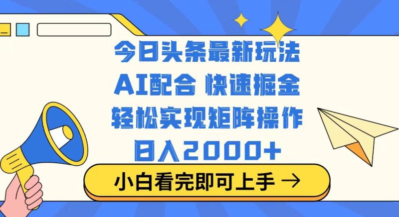 今日头条最新玩法，思路简单，复制粘贴，轻松实现矩阵日入2000+-云阁资源网