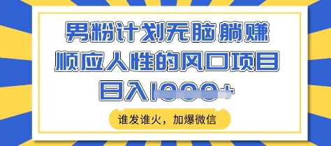 男粉计划无脑躺Z，顺应人性的风口项目，谁发谁火，加爆微信，日入多张【揭秘】-云阁资源网