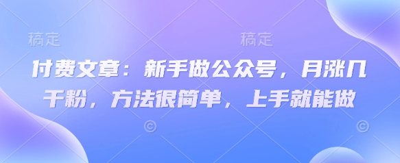 付费文章：新手做公众号，月涨几干粉，方法很简单，上手就能做-云阁资源网
