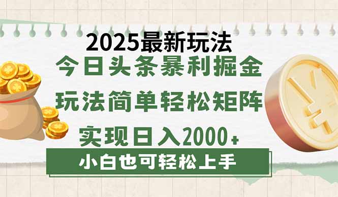 今日头条2025最新玩法，思路简单，复制粘贴，轻松实现矩阵日入2000+-云阁资源网