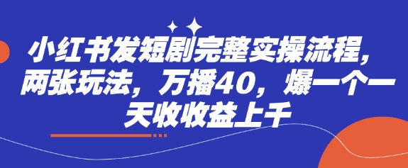 小红书发短剧完整实操流程，两张玩法，万播40，爆一个一天收收益上千-云阁资源网