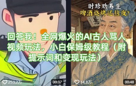 回答我！全网爆火的AI古人骂人视频玩法，小白保姆级教程(附提示词和变现玩法)-云阁资源网