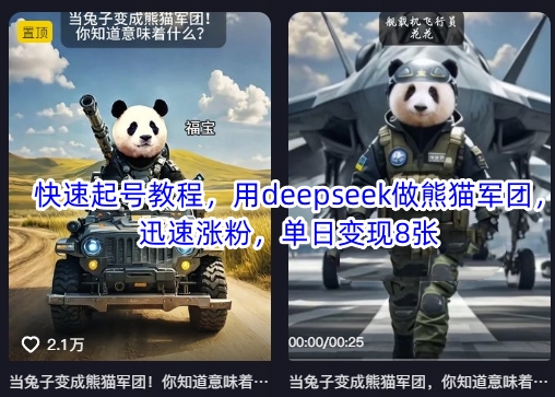 快速起号教程，用deepseek做熊猫军团，迅速涨粉，单日变现8张-云阁资源网