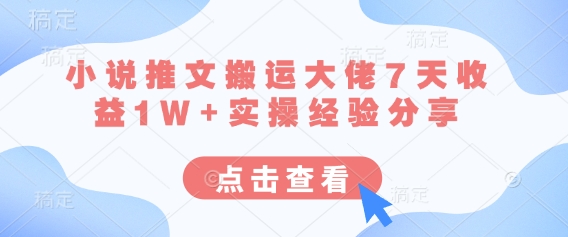 小说推文搬运大佬7天收益1W+实操经验分享-云阁资源网