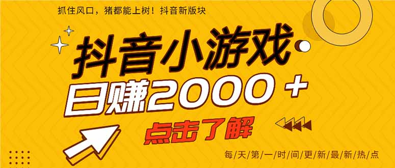 抖音小游戏，最新风口项目，亲测单游戏2000+感兴趣点击了解。-云阁资源网