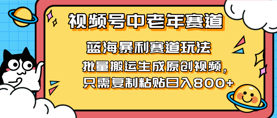 2025视频号中老年短视频蓝海暴利风口！复制粘贴搬运视频单日赚800+，无…-云阁资源网