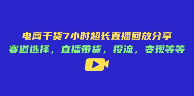 电商干货7小时超长直播回放分享：赛道选择，直播带货，投流，变现等等-云阁资源网