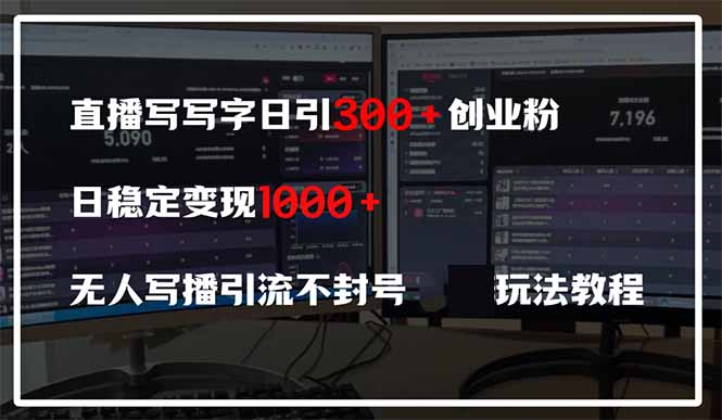直播写写字日引300+创业粉，日稳定变现600+无人写播引流不封号，玩法教程-云阁资源网