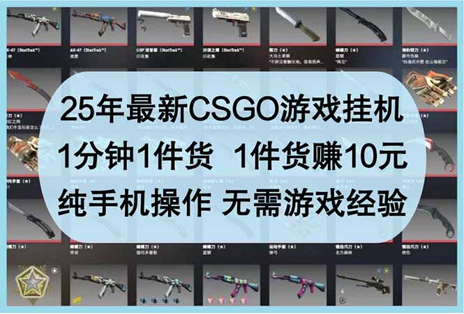 25年最新CSGO游戏挂机，1分钟1件货，1件货赚10元 纯手机操作 无需游戏经验-云阁资源网