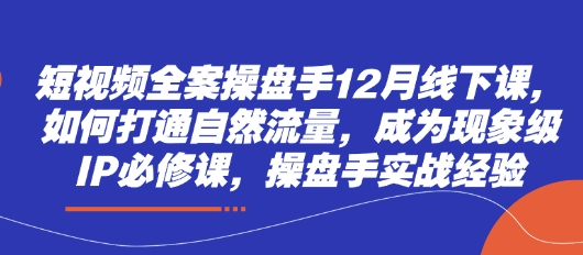 短视频全案操盘手12月线下课，如何打通自然流量，成为现象级IP必修课，操盘手实战经验-云阁资源网