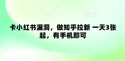 卡小红书漏洞，做知乎拉新 一天3张起，有手机即可-云阁资源网