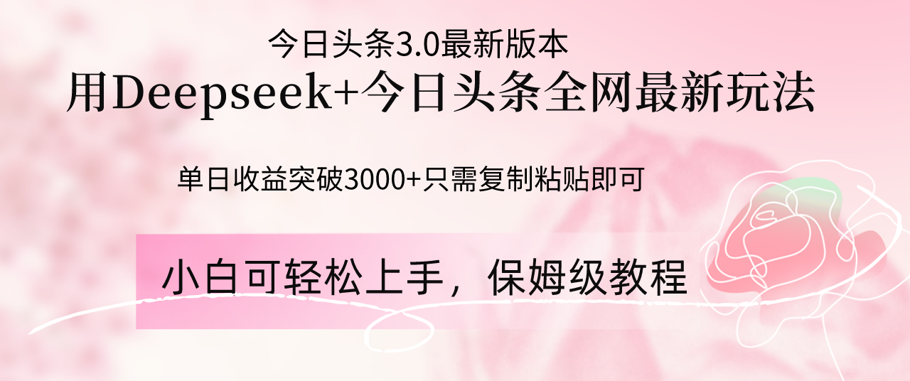 Deepseek结合今日头条全网最新玩法，单日收益突破3000+，只需要简单的…-云阁资源网