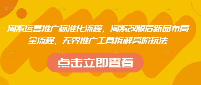 淘系运营推广标准化流程，​淘系改版后新品布局全流程，无界推广工具拆解高阶玩法-云阁资源网