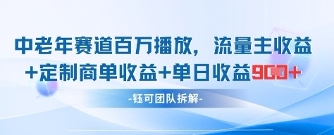 中老年赛道百万播放+流量主收益+定制收益，单日收益9张-云阁资源网