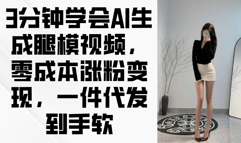 3分钟学会AI生成腿模视频，零成本涨粉变现，一件代发到手软-云阁资源网