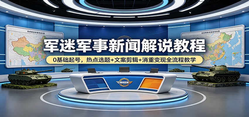 军迷军事新闻解说教程：0基础起号，热点选题+文案剪辑+消重变现全流程教学-云阁资源网