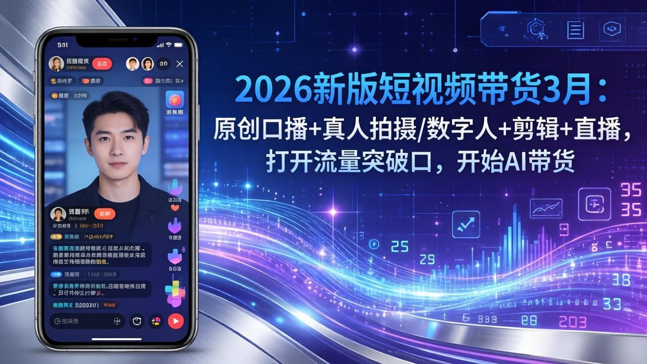 2026新版短视频带货3月：原创口播+真人拍摄/数字人+剪辑+直播，打开流量突破口，开始AI带货-云阁资源网
