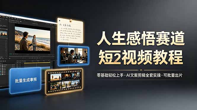 人生感悟赛道短视频教程，零基础轻松上手，AI文案剪辑全套实操可批量出片-云阁资源网
